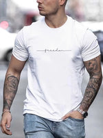 Men's Summer Loose Size 100% Cotton Freedom Graphi Print Casual Slim Fit Round Neck Short Sleeve T-shirt Top - flohmarkt-deutschland.shop