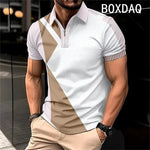 Men's Summer Short Sleeve Lapel Zipper Collar Polo Shirt Fashion Minimalist Casual Polo Shirt 3D Color Splicing Polo Shirt Tops - flohmarkt-deutschland.shop