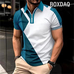Men's Summer Short Sleeve Lapel Zipper Collar Polo Shirt Fashion Minimalist Casual Polo Shirt 3D Color Splicing Polo Shirt Tops - flohmarkt-deutschland.shop