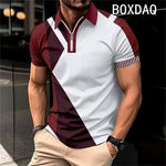 Men's Summer Short Sleeve Lapel Zipper Collar Polo Shirt Fashion Minimalist Casual Polo Shirt 3D Color Splicing Polo Shirt Tops - flohmarkt-deutschland.shop