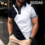 Men's Summer Short Sleeve Lapel Zipper Collar Polo Shirt Fashion Minimalist Casual Polo Shirt 3D Color Splicing Polo Shirt Tops - flohmarkt-deutschland.shop