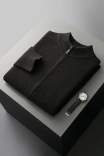 Merinowolle,100 % warmer Herrenpullover, Stehkragen, verdickte Strickjacke mit Reißverschluss, Herbst-Winter, neue Kaschmir-Strick-Langarm-Tops - flohmarkt-deutschland.shop