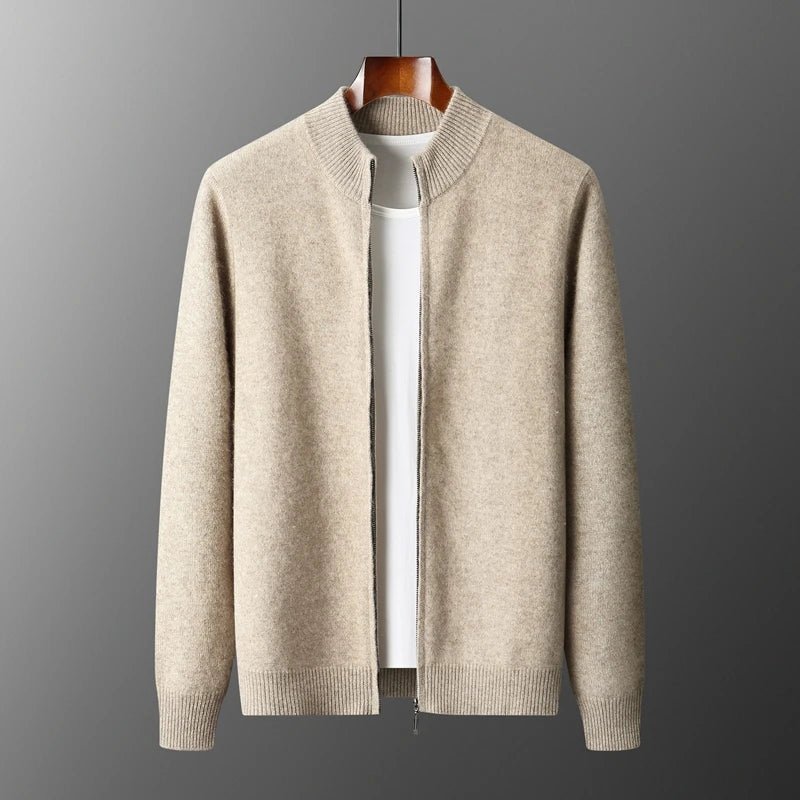 Merinowolle,100 % warmer Herrenpullover, Stehkragen, verdickte Strickjacke mit Reißverschluss, Herbst-Winter, neue Kaschmir-Strick-Langarm-Tops - flohmarkt-deutschland.shop