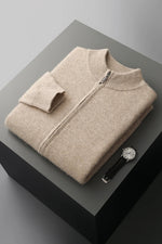 Merinowolle,100 % warmer Herrenpullover, Stehkragen, verdickte Strickjacke mit Reißverschluss, Herbst-Winter, neue Kaschmir-Strick-Langarm-Tops - flohmarkt-deutschland.shop