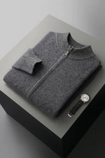 Merinowolle,100 % warmer Herrenpullover, Stehkragen, verdickte Strickjacke mit Reißverschluss, Herbst-Winter, neue Kaschmir-Strick-Langarm-Tops - flohmarkt-deutschland.shop