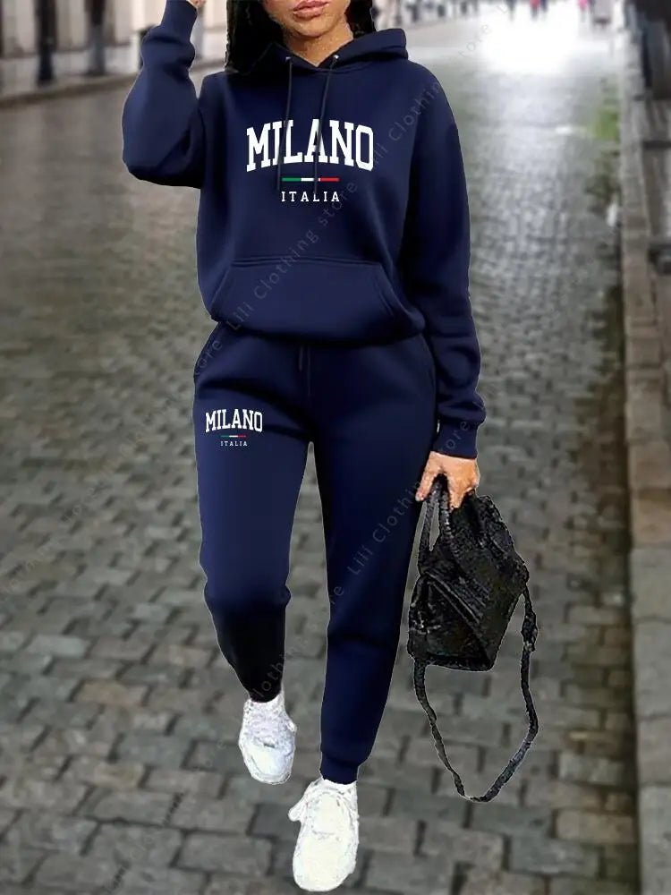 MILANO Pants Sets for Women Clothing High quality Sweatshirt Sweatpant Hoodie Suit 2 Piece Autumn Winter Outfits Woman Tracksuit - flohmarkt-deutschland.shop