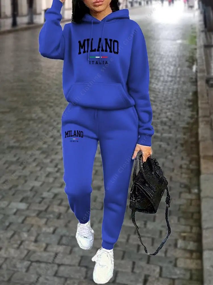 MILANO Pants Sets for Women Clothing High quality Sweatshirt Sweatpant Hoodie Suit 2 Piece Autumn Winter Outfits Woman Tracksuit - flohmarkt-deutschland.shop