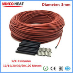 MINCO HEAT 10/20/50/100 Meters Infrared Warm Floor Cable 12K 33ohm/m Coil 3mm±0.2 Electric Carbon Heating Wires - flohmarkt-deutschland.shop