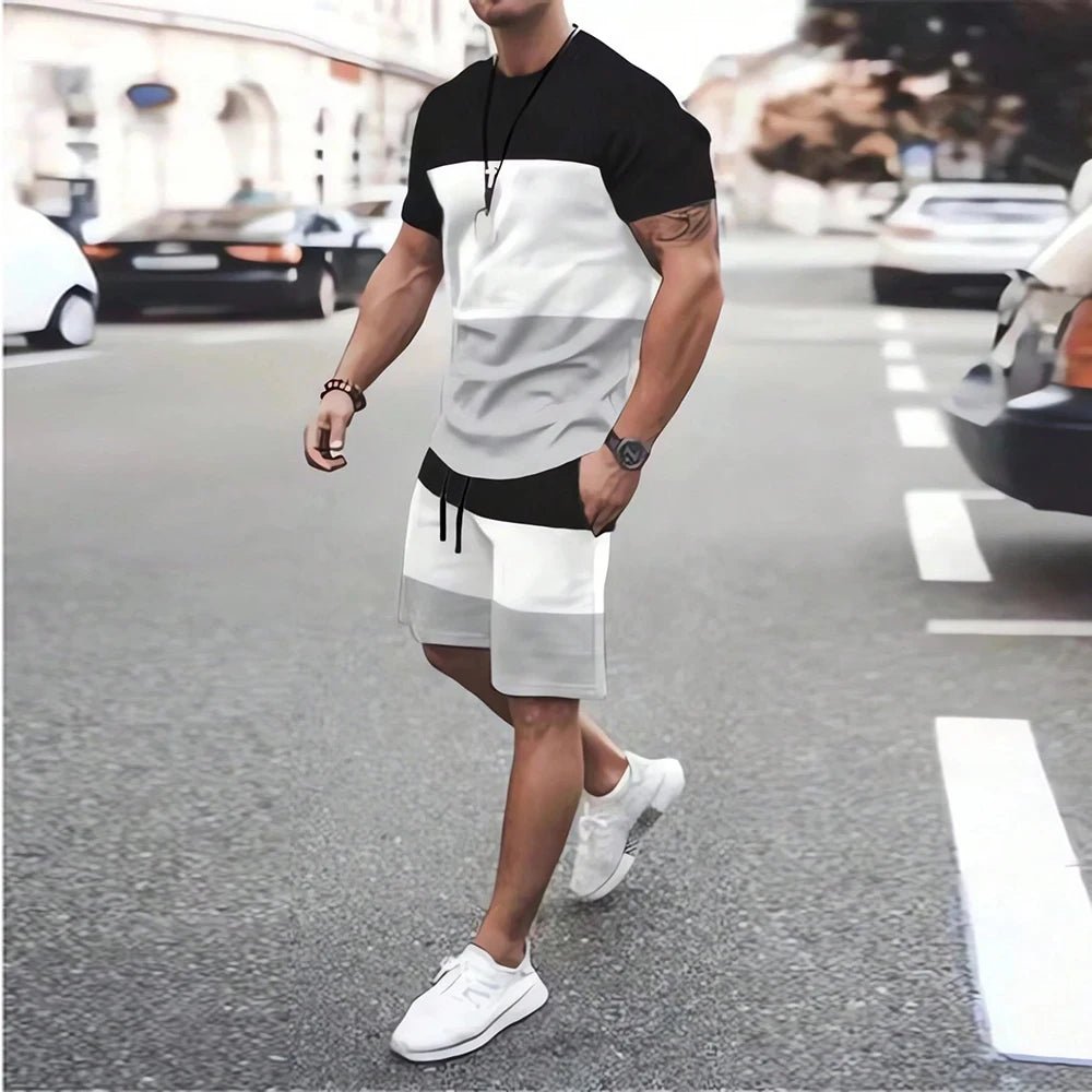 Modische neue Herren-Sportbekleidung, kurzärmelige Shorts, Anzug, lässiges T-Shirt, Shorts-Sets, Retro, kühl, atmungsaktiv, Sommer, zweiteiliges Set - flohmarkt-deutschland.shop