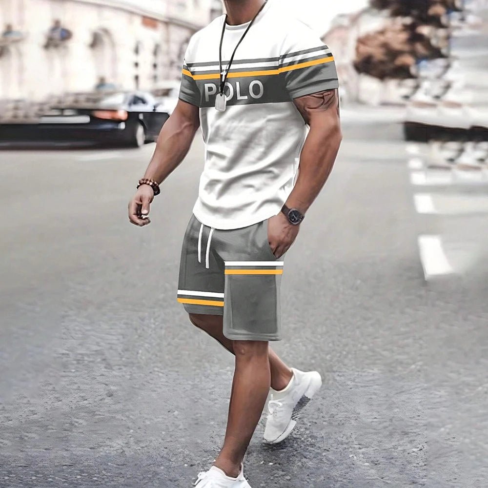Modische neue Herren-Sportbekleidung, kurzärmelige Shorts, Anzug, lässiges T-Shirt, Shorts-Sets, Retro, kühl, atmungsaktiv, Sommer, zweiteiliges Set - flohmarkt-deutschland.shop
