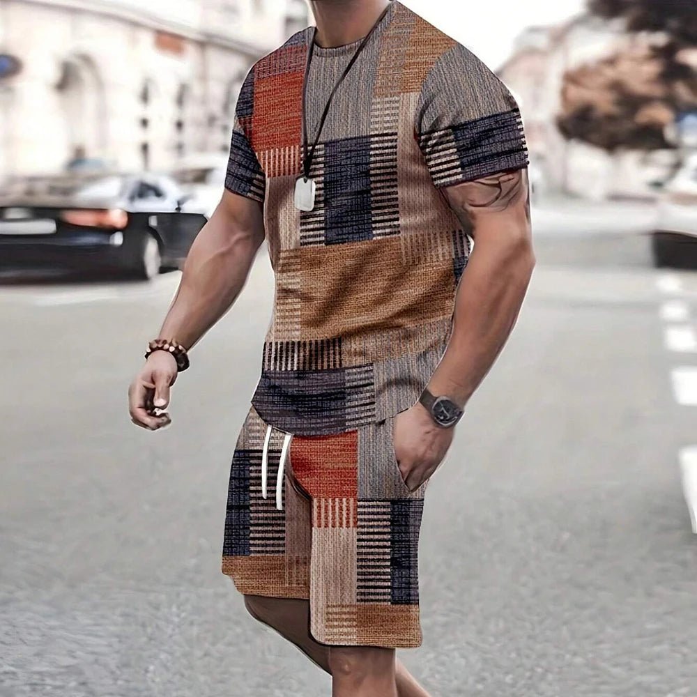 Modische neue Herren-Sportbekleidung, kurzärmelige Shorts, Anzug, lässiges T-Shirt, Shorts-Sets, Retro, kühl, atmungsaktiv, Sommer, zweiteiliges Set - flohmarkt-deutschland.shop