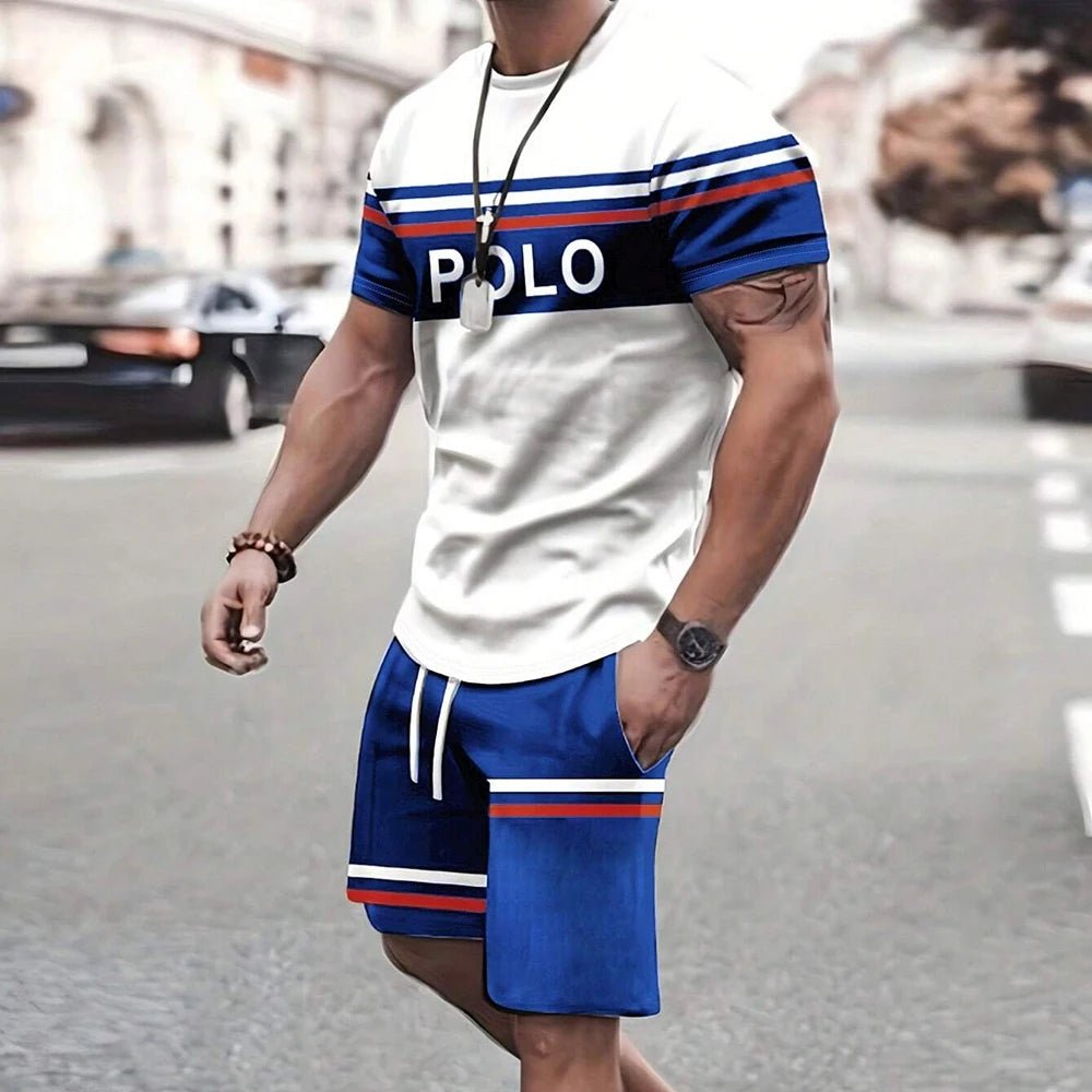 Modische neue Herren-Sportbekleidung, kurzärmelige Shorts, Anzug, lässiges T-Shirt, Shorts-Sets, Retro, kühl, atmungsaktiv, Sommer, zweiteiliges Set - flohmarkt-deutschland.shop