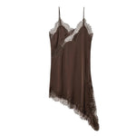MUJER Lace Slip Mini Dress Women Satin Backless Summer Dress Woman Asymmetric Party Women's Dress Sexy Beach Dresses for Women - flohmarkt-deutschland.shop