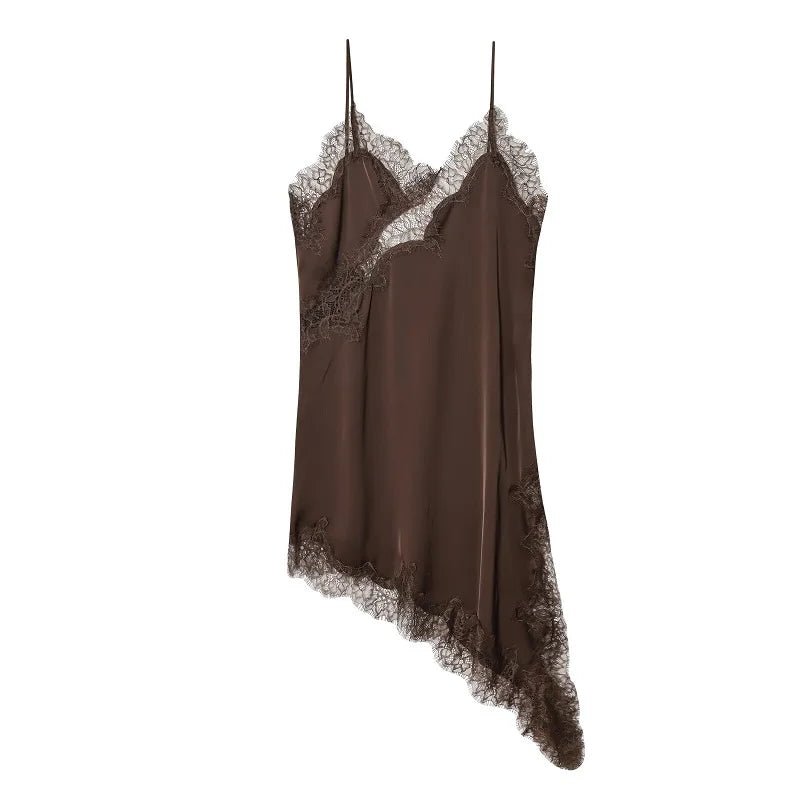 MUJER Lace Slip Mini Dress Women Satin Backless Summer Dress Woman Asymmetric Party Women's Dress Sexy Beach Dresses for Women - flohmarkt-deutschland.shop