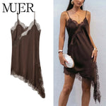 MUJER Lace Slip Mini Dress Women Satin Backless Summer Dress Woman Asymmetric Party Women's Dress Sexy Beach Dresses for Women - flohmarkt-deutschland.shop
