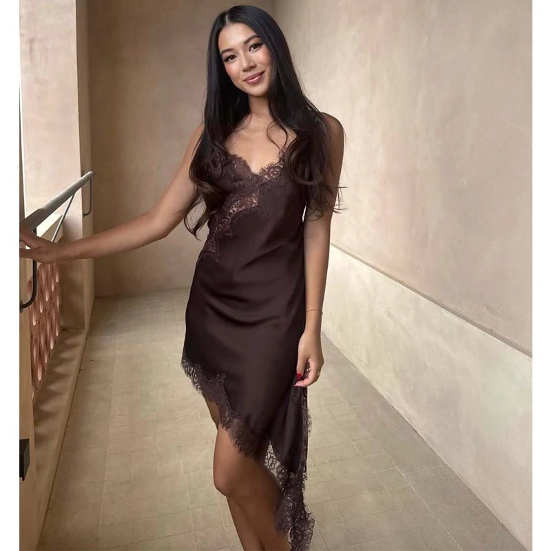 MUJER Lace Slip Mini Dress Women Satin Backless Summer Dress Woman Asymmetric Party Women's Dress Sexy Beach Dresses for Women - flohmarkt-deutschland.shop