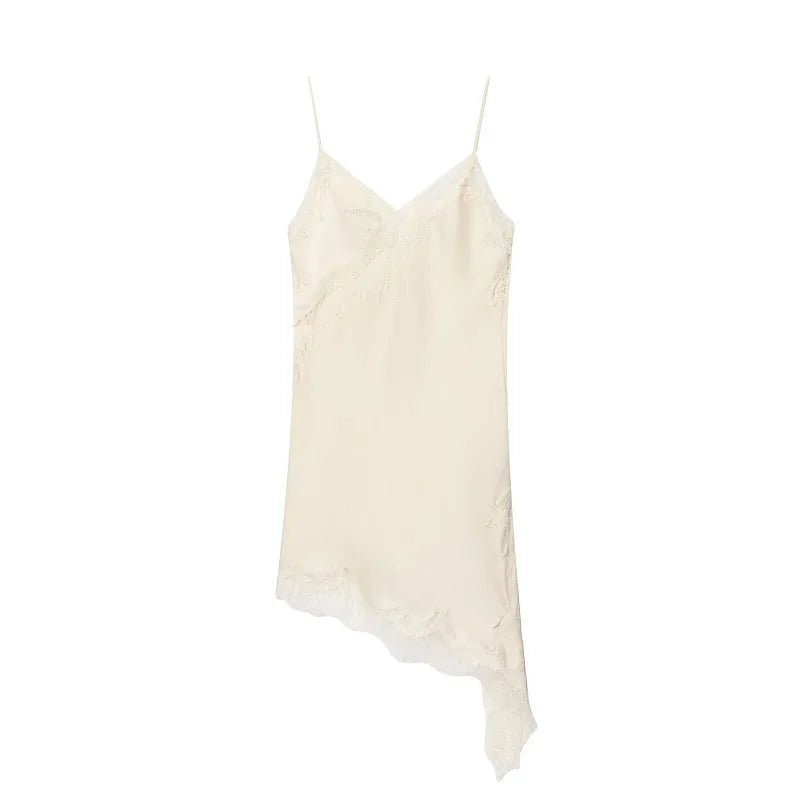 MUJER Lace Slip Mini Dress Women Satin Backless Summer Dress Woman Asymmetric Party Women's Dress Sexy Beach Dresses for Women - flohmarkt-deutschland.shop