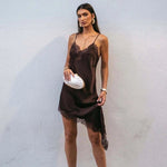 MUJER Lace Slip Mini Dress Women Satin Backless Summer Dress Woman Asymmetric Party Women's Dress Sexy Beach Dresses for Women - flohmarkt-deutschland.shop