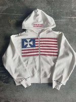 Nationalflagge Hoodie Herren – Y2K Harajuku, Reißverschluss, Herbst - flohmarkt-deutschland.shop