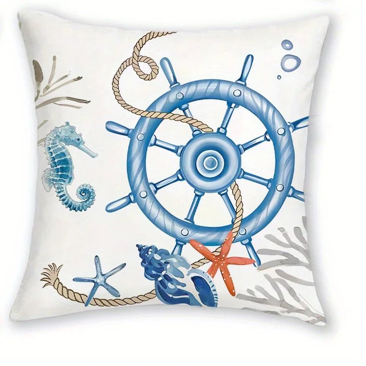 Nautische Kissenbezüge Küstenstil – Meeresmotiv, Marineblau (4er) - flohmarkt-deutschland.shop