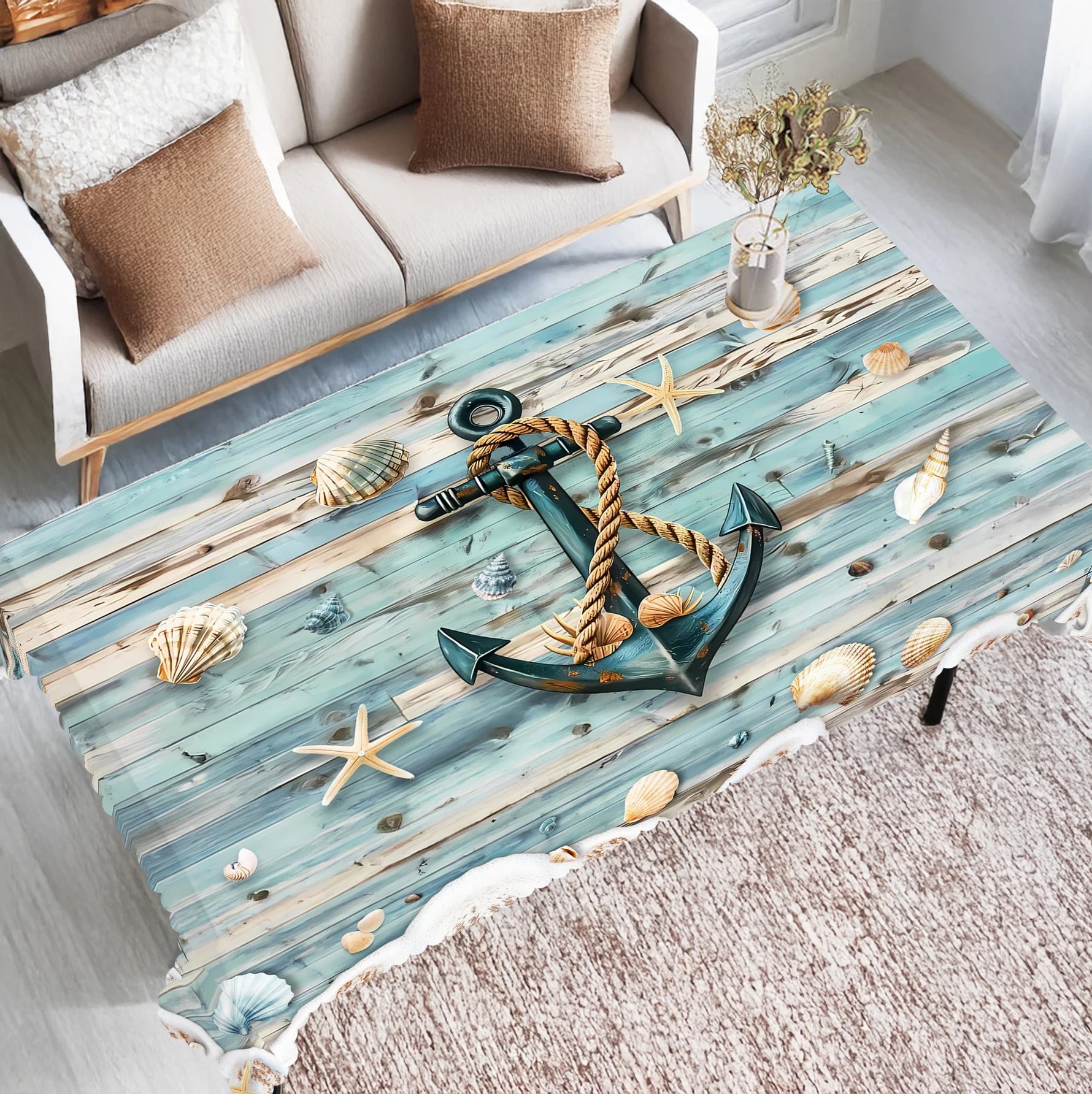 Nautische Tischdecke mit Anker & Kompass – rund & rechteckig - flohmarkt-deutschland.shop