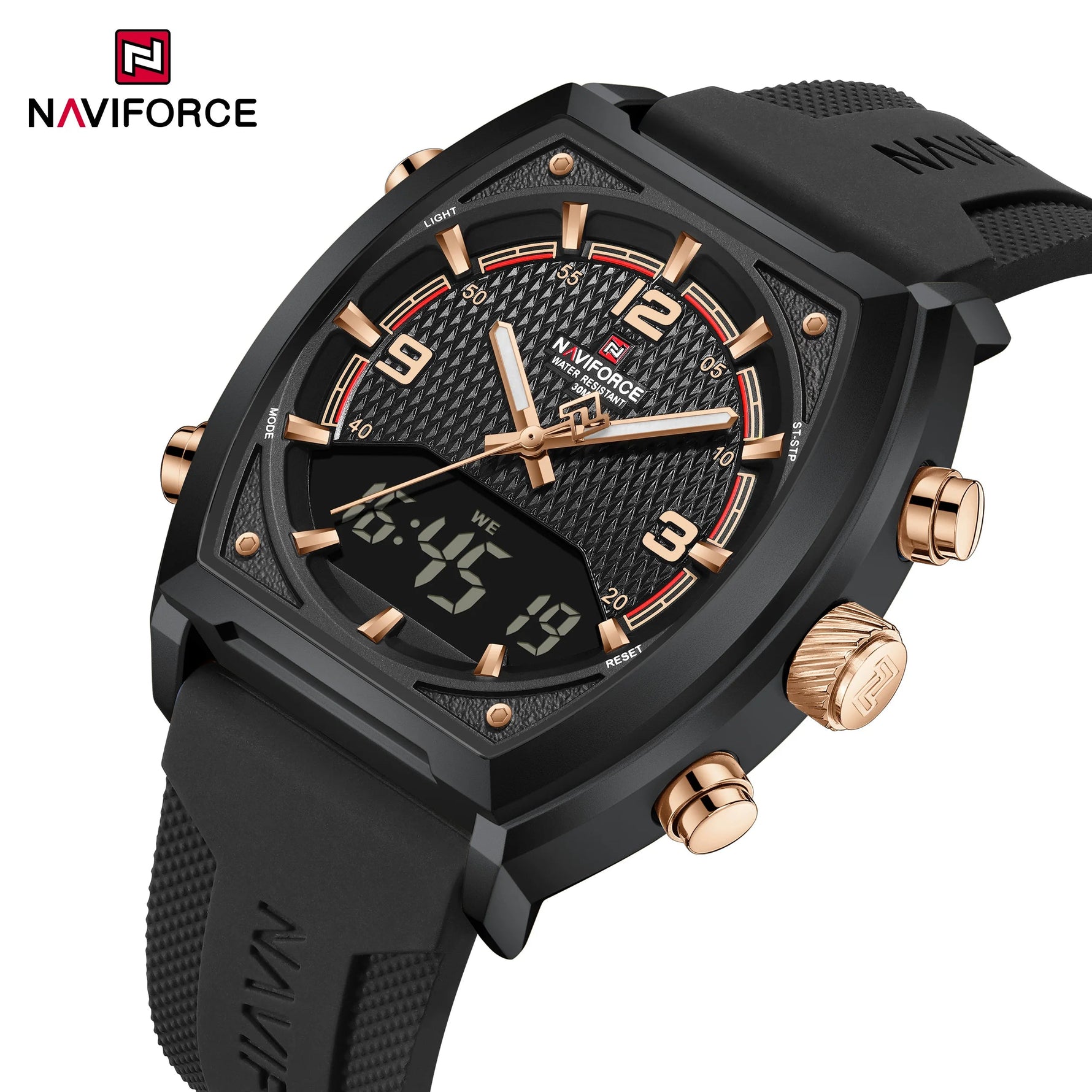 NAVIFORCE Luxus herren Uhren Sport Quarzuhr Männer LCD Dual Display Wasserdicht Leucht Mann Armbanduhr 2025, Relogio Masculino - flohmarkt-deutschland.shop