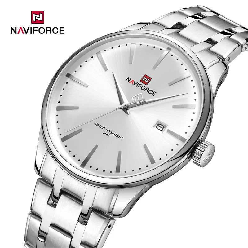 NAVIFORCE Luxus männer Kalender Uhren Wasserdicht Mode Business Edelstahl Armband Quarz Armbanduhren Relogio Masculino - flohmarkt-deutschland.shop