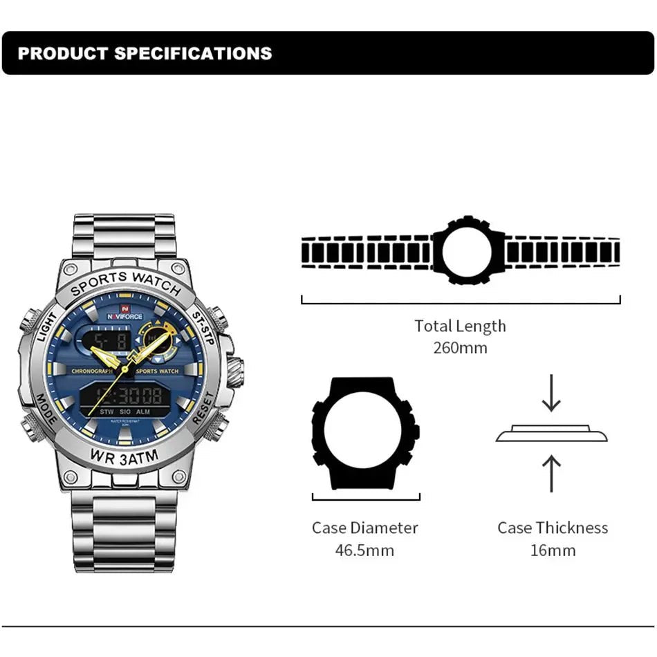 NAVIFORCE Männer Militär Uhr Wasserdichte Armbanduhr Dual Display Quarzuhr Sport Uhr Männliche Große Uhren Männer Relogios Masculino - flohmarkt-deutschland.shop