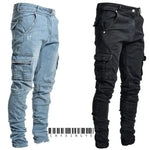 Neue Jeans Männer Hosen Waschen Einfarbig Multi Taschen Denim Mittlere Taille Cargo Jeans Plus Größe Mode Casual Hosen Männlichen Täglichen Verschleiß - flohmarkt-deutschland.shop