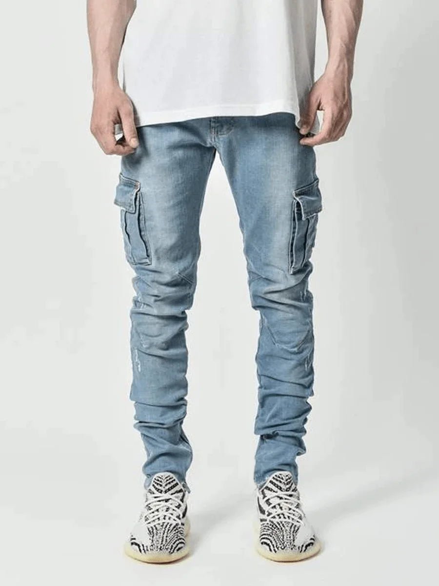 Neue Jeans Männer Hosen Waschen Einfarbig Multi Taschen Denim Mittlere Taille Cargo Jeans Plus Größe Mode Casual Hosen Männlichen Täglichen Verschleiß - flohmarkt-deutschland.shop