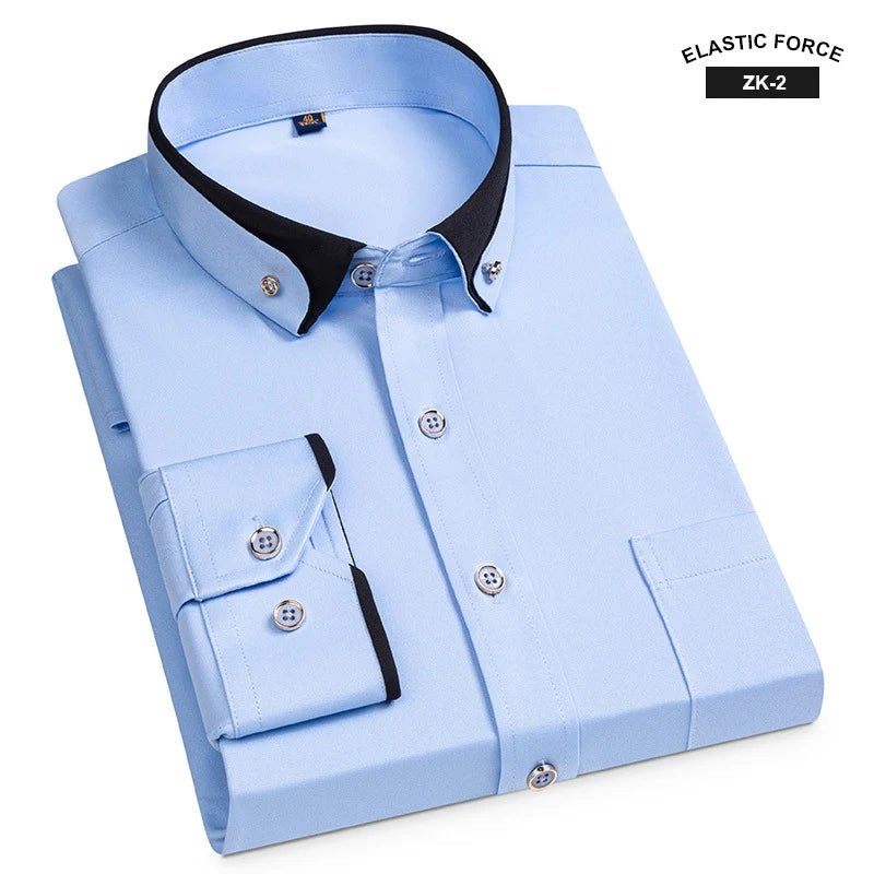 Neue Mode Frühjahr Elastische Nicht-eisen Langarm-shirt Männer der Jugend Kristall Taste Patchwork Kragen Nicht Baumwolle Business hemd Männer - flohmarkt-deutschland.shop