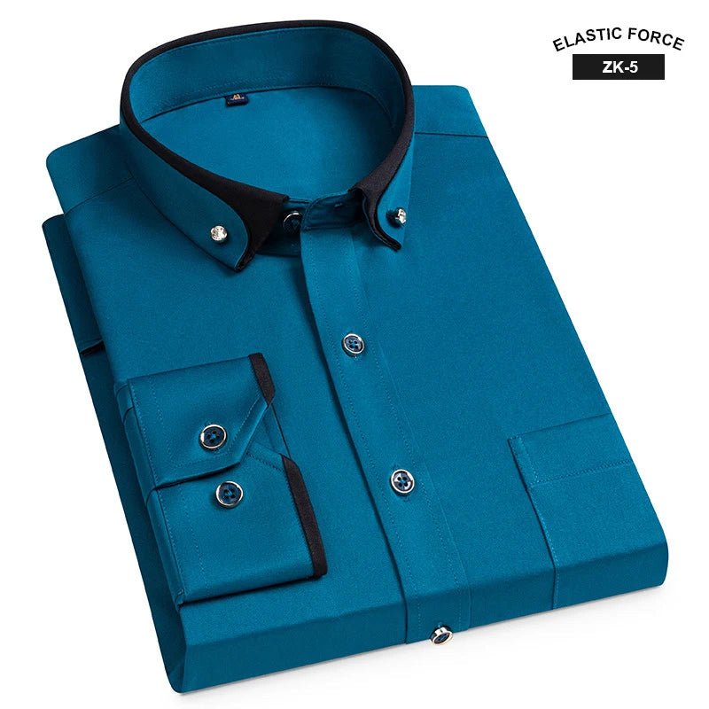 Neue Mode Frühjahr Elastische Nicht-eisen Langarm-shirt Männer der Jugend Kristall Taste Patchwork Kragen Nicht Baumwolle Business hemd Männer - flohmarkt-deutschland.shop
