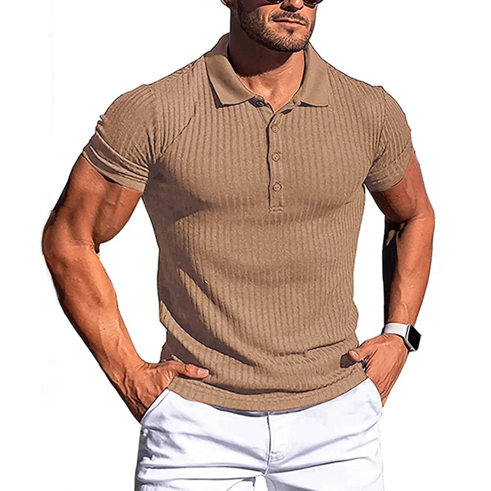 Neue Sommer Polo Männer Solide Streifen Fitness Elastizität Kurzarm Polo Shirts für Männer Mode Stehen Kragen Herren Shirts - flohmarkt-deutschland.shop