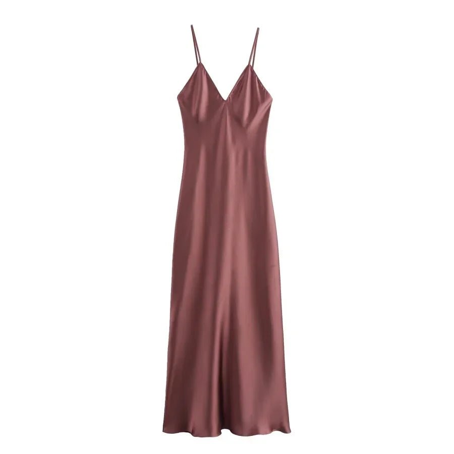 Neues elegantes Damen-Midikleid aus Seidensatin mit sexy Rückenausschnitt für Partys. - flohmarkt-deutschland.shop