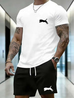 Neues Sommer Herren Kurzarm Outfit mit einem einfachen Kurzarm-Top und atmungsaktiven Shorts, ein stilvolles und vielseitiges Sp - flohmarkt-deutschland.shop