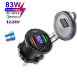 NEW 4 Ports Dual PD Dual QC 3.0 USB Car Charger with Voltmeter Socket Power Outlet Adapter Waterproof for 12V/24V Car Boat - flohmarkt-deutschland.shop