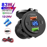NEW 4 Ports Dual PD Dual QC 3.0 USB Car Charger with Voltmeter Socket Power Outlet Adapter Waterproof for 12V/24V Car Boat - flohmarkt-deutschland.shop