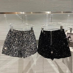 New Autumn Black Velvet Shorts Women Sequined Shiny Versatile Short Pants Clubwear Shorts Hot Pants High Street - flohmarkt-deutschland.shop