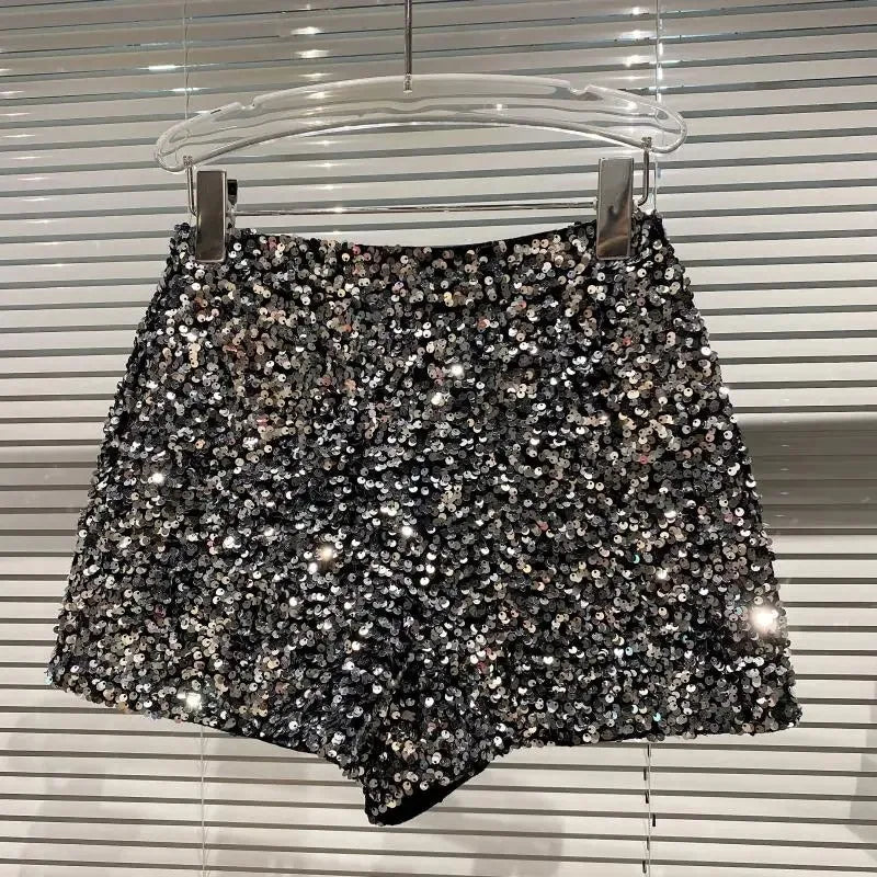 New Autumn Black Velvet Shorts Women Sequined Shiny Versatile Short Pants Clubwear Shorts Hot Pants High Street - flohmarkt-deutschland.shop