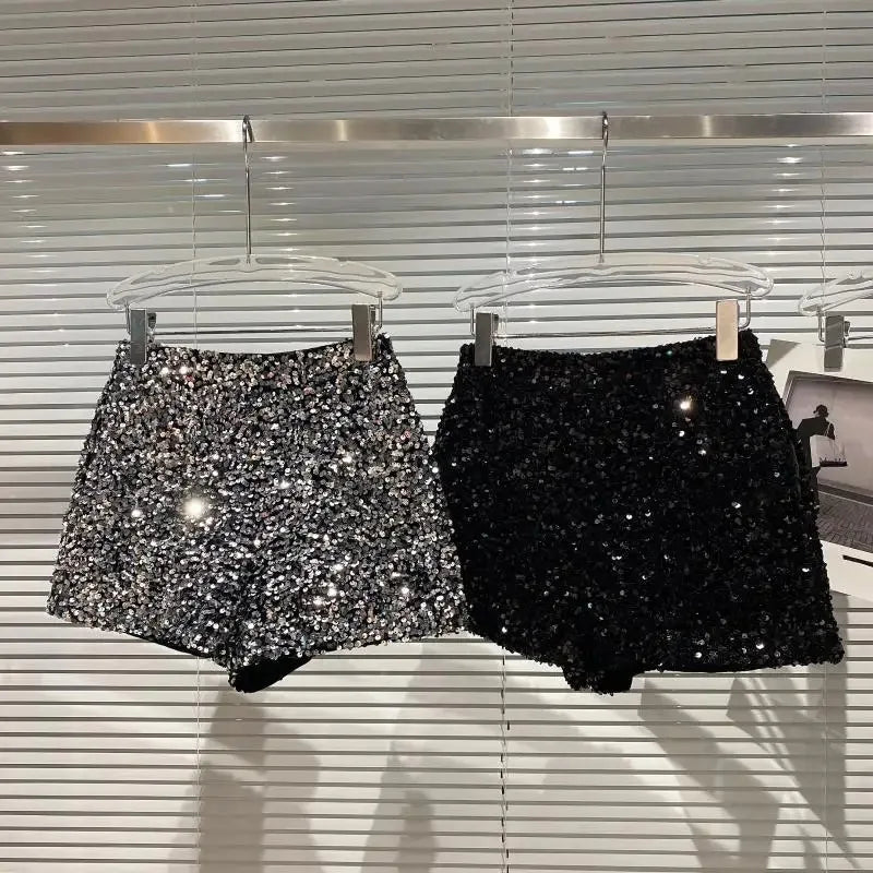New Autumn Black Velvet Shorts Women Sequined Shiny Versatile Short Pants Clubwear Shorts Hot Pants High Street - flohmarkt-deutschland.shop