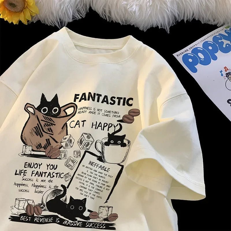 New Men Women T Shirt Pullover Oversize Korean version Cartoon Cat Group Printed T-Shirt Casual Short Sleeve Couples T-Shirt - flohmarkt-deutschland.shop