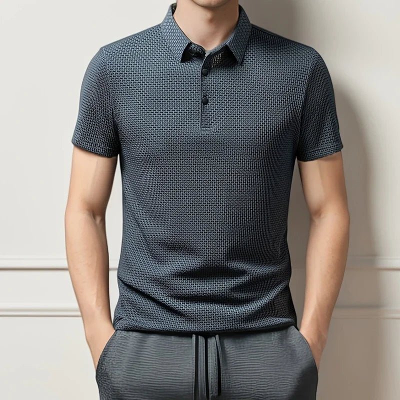 New Men's Business Casual Short Sleeved Bone Flower Solid Color POLO Shirt Fashion Breathable Comfortable Summer Versatile Top - flohmarkt-deutschland.shop