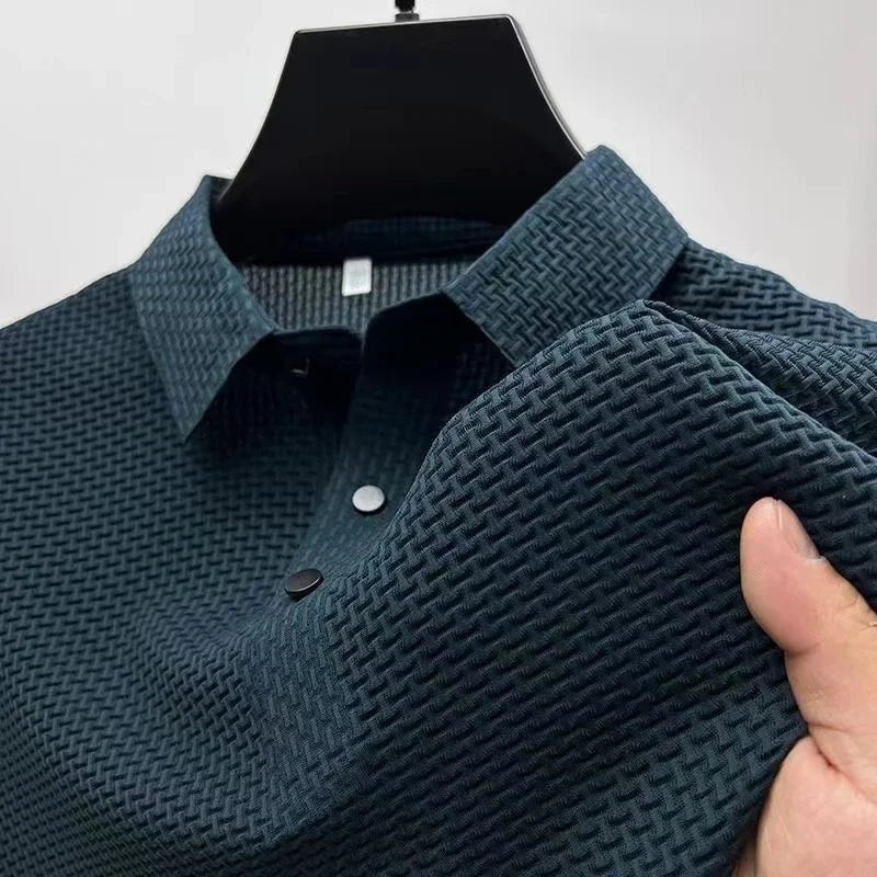 New Men's Business Casual Short Sleeved Bone Flower Solid Color POLO Shirt Fashion Breathable Comfortable Summer Versatile Top - flohmarkt-deutschland.shop