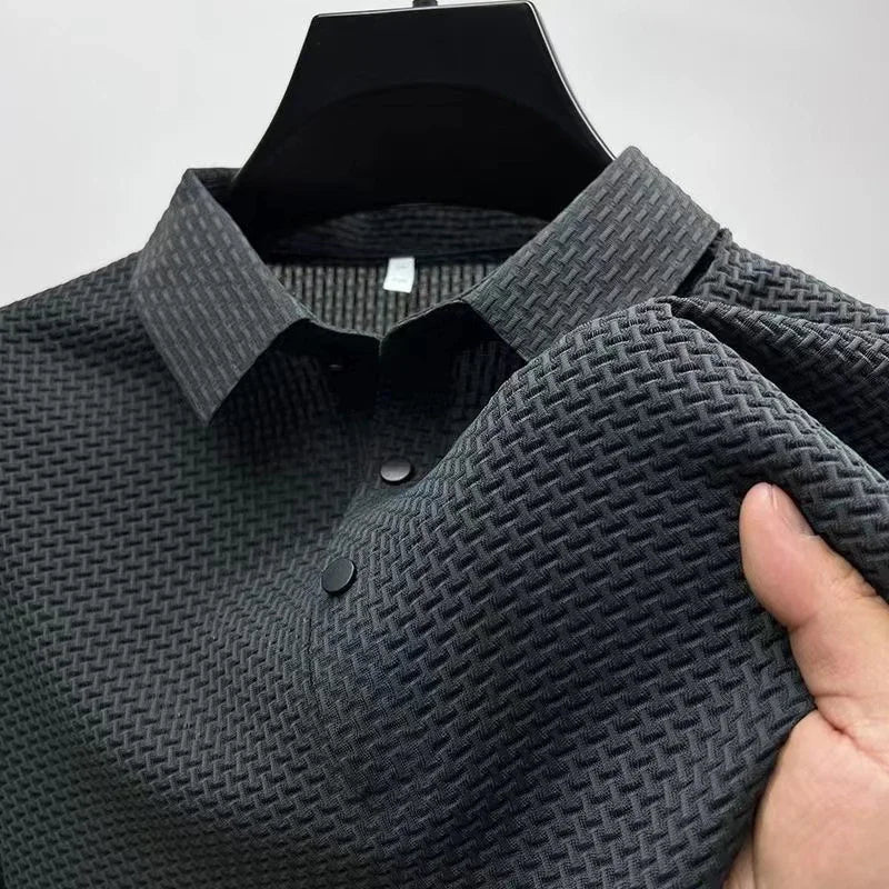 New Men's Business Casual Short Sleeved Bone Flower Solid Color POLO Shirt Fashion Breathable Comfortable Summer Versatile Top - flohmarkt-deutschland.shop