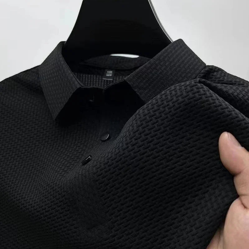 New Men's Business Casual Short Sleeved Bone Flower Solid Color POLO Shirt Fashion Breathable Comfortable Summer Versatile Top - flohmarkt-deutschland.shop