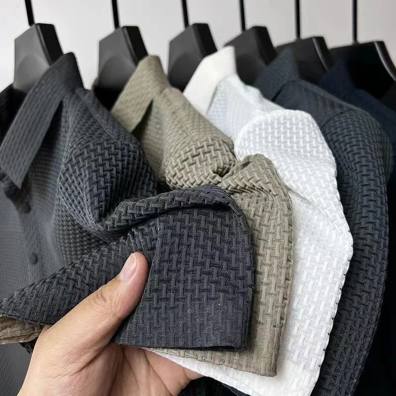 New Men's Business Casual Short Sleeved Bone Flower Solid Color POLO Shirt Fashion Breathable Comfortable Summer Versatile Top - flohmarkt-deutschland.shop