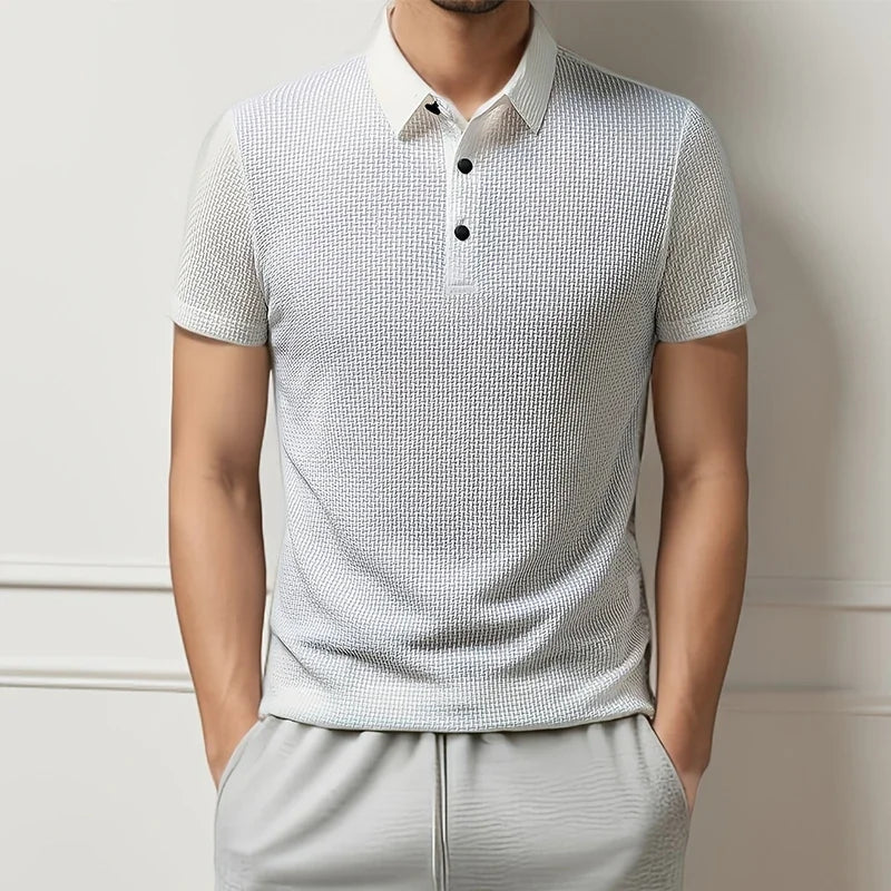 New Men's Business Casual Short Sleeved Bone Flower Solid Color POLO Shirt Fashion Breathable Comfortable Summer Versatile Top - flohmarkt-deutschland.shop