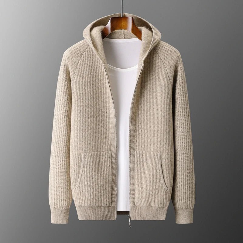 New Men's Thick Zipper Hoodie Cardigan100% Merino Wool Knitted Sweater Casual Loose Autumn/Winter Warm Hoodie Long Sleeve Jacket - flohmarkt-deutschland.shop