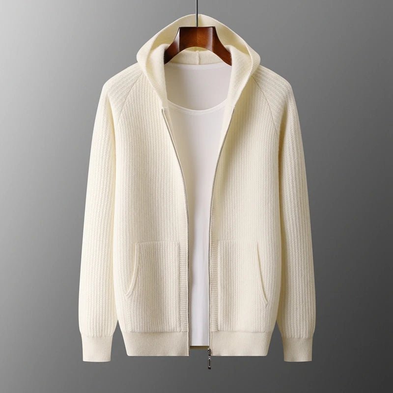 New Men's Thick Zipper Hoodie Cardigan100% Merino Wool Knitted Sweater Casual Loose Autumn/Winter Warm Hoodie Long Sleeve Jacket - flohmarkt-deutschland.shop