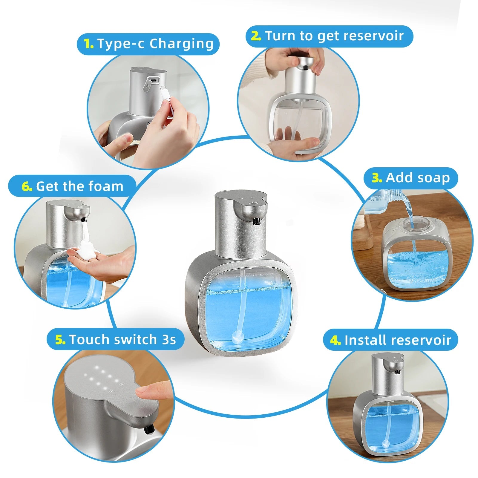 New Wall Mounted Automatic Soap Dispenser Foam Smart Hand Washing Machine 500ml Liquid Rechargeable Bathroom Induction Sensor - flohmarkt-deutschland.shop